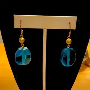 Turquoise Glass Brushed Gold Drop Earrings